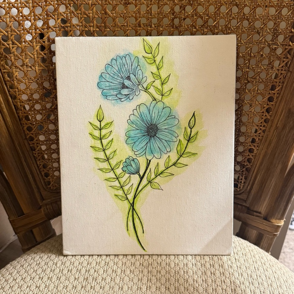 Floral Canvas Art with Blue Flowers